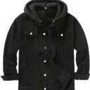 DOSLAVIDA Men's Distressed Denim Jacket Unisex Button Down Jean Coat Casual Long Sleeve Trucker Hooded Jackets Outwear (Black, XL)