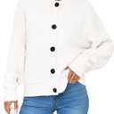 Saodimallsu Womens Button Up Cardigans Fall Crew Neck Fuzzy Knit Long Sleeve Cropped Sweater Jacket with Pockets (Medium, White)