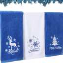 Tiamon 3 Pack Christmas Hand Towels for Bathroom Set Cotton Embroidered 13.7'' x 29.5'' Xmas Snowflake Dish Tea Fingertip Towel Cloths Decorative for Winter Holiday Kitchen Bath Gift(Blue,Snow)