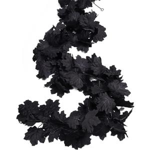 RECUTMS Fall Maple Leaf Garland Hanging Black Fall Leaves Vine Artificial Autumn Garland Halloween Thanksgiving Decor for Home (Black)