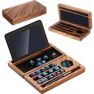 Walnut Dice Box 4.8 x 9 Inch Handmade Dice Tray for Rolling with Storage Phone Tablet Stand Magnetic Lock Secures Lid Portable Tray for Tabletop RPG Board Games Gift(Walnut,Flip)