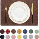 Romanstile Vinyl Placemats Set of 8-12 X 17 Inch - Heat Resistant Non-Slip Embossed Floral Place Mats 100% Waterproof Oilproof Wipeable Faux Leather Table Mats for Kitchen/Dining/Party, Brown