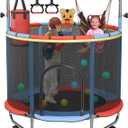 60" Trampoline for Kids, 5FT Kids Trampolines Indoor & Outdoor | Toddler Trampolines with Enclosure Net, Adjustable Baby Trampoline Playset with No-Gap Design, Gifts for Boys & Girls
