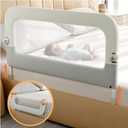 Bed Guard Rail for Toddlers - 47inch Foldable & Adjustable Height Baby Bed Safety Side Rails - Large Toddler Crib Railing Guard for Twin, Bunk, Full Size, Queen & King, Full Size Bed (White With Grey)