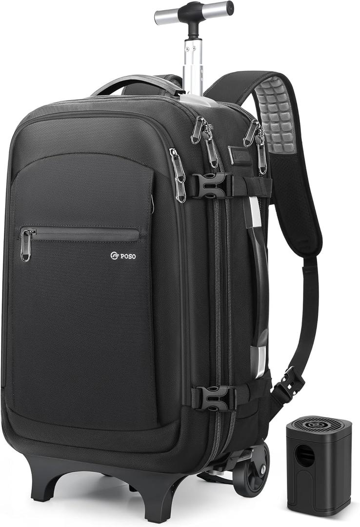 Vacuum Backpack Travel with Pump - 60L Expandable Airback Backpack w/Detachable Wheels, Vacuum Seal Compression Easy backpack for Traveler Graduate, Water Resistant Carry-On Luggage, TSA Lock - Black
