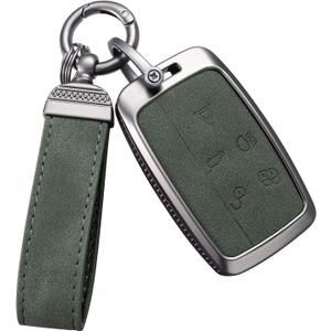 YO&YOYE Compatible with Land Rover Key Fob Cover with Keychain Leather Key Case Protector for Range Rover Evoque Sport Velar Land Rover Discovery Jaguar F-Pace F-Type XE XEL XF XFL XJ (Model1, Green)