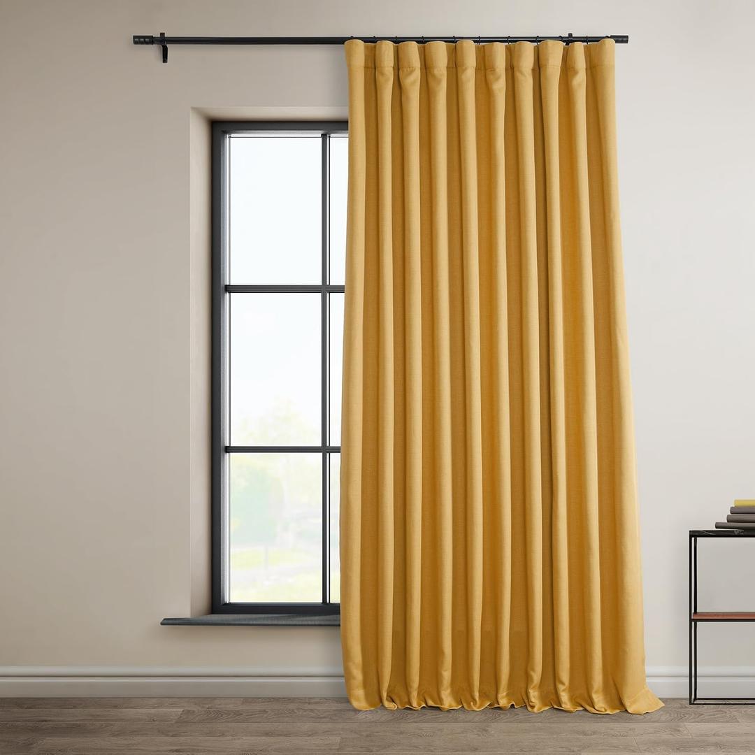 HPD Half Price Drapes - Faux Linen Curtains for Living Room (1 Panel) - 100W X 120L - Extra Wide Textured Room Darkening Curtains for Bedroom 120 Inches Long - Drapes for Home Decor, Dandelion Gold