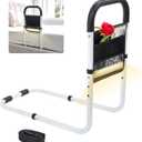 Bed Rail for Elderly Adults Safety with Motion-Activated Light & Non-Slip Grab Bar, Bed Assist for Seniors with Storage Pocket & Fall Prevention Guard, Fits King, Queen, Full, Twin Bed (White)