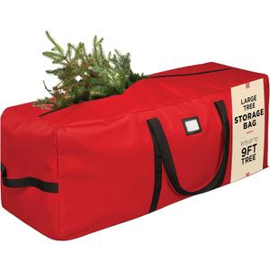 PEULEX 9 Foot Christmas Tree Storage Bag, Extra Large Artificial Tree Storage Container, Tree Holder Bag, Wear-Resistant 600D Oxford Fabric, Lightweight, Reinforced Thick Handles, Card Slot (Red)