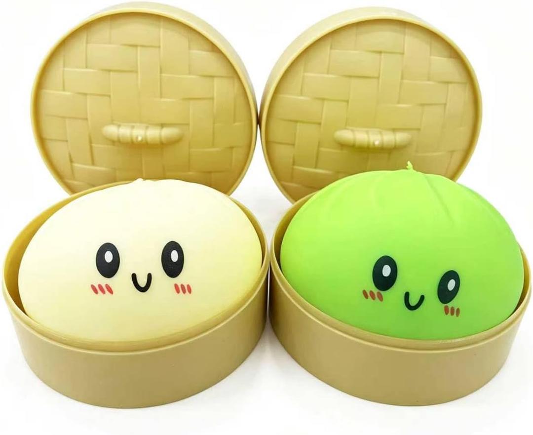 Dumpling Squishies Mystery Box, Squishies Dumpling Toys for Teens & Adults, Stretchy Squeeze Dough Ball, Sensory Stress Ball Squeeze Toys for Stress ReliefWhite and Green