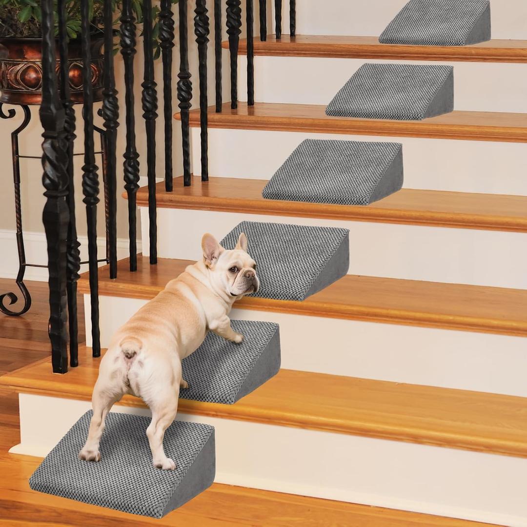 40D Density Foam Dog Ramp for Stairs Suits for Small Dogs Cats, Pet Steps Stairs for Staircase Stairs with Anti-Slip Bottom and Self-Sticky Pads to Fix(6Pack, Gray)