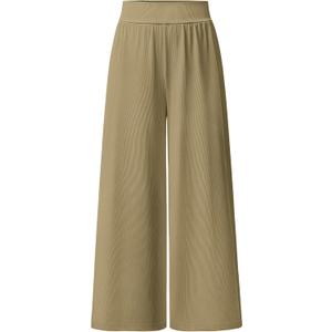 OQQ Women Pants Wide Leg High Waist Casual Lounge Pant Travel Vacation Trousers Mocha (Small)