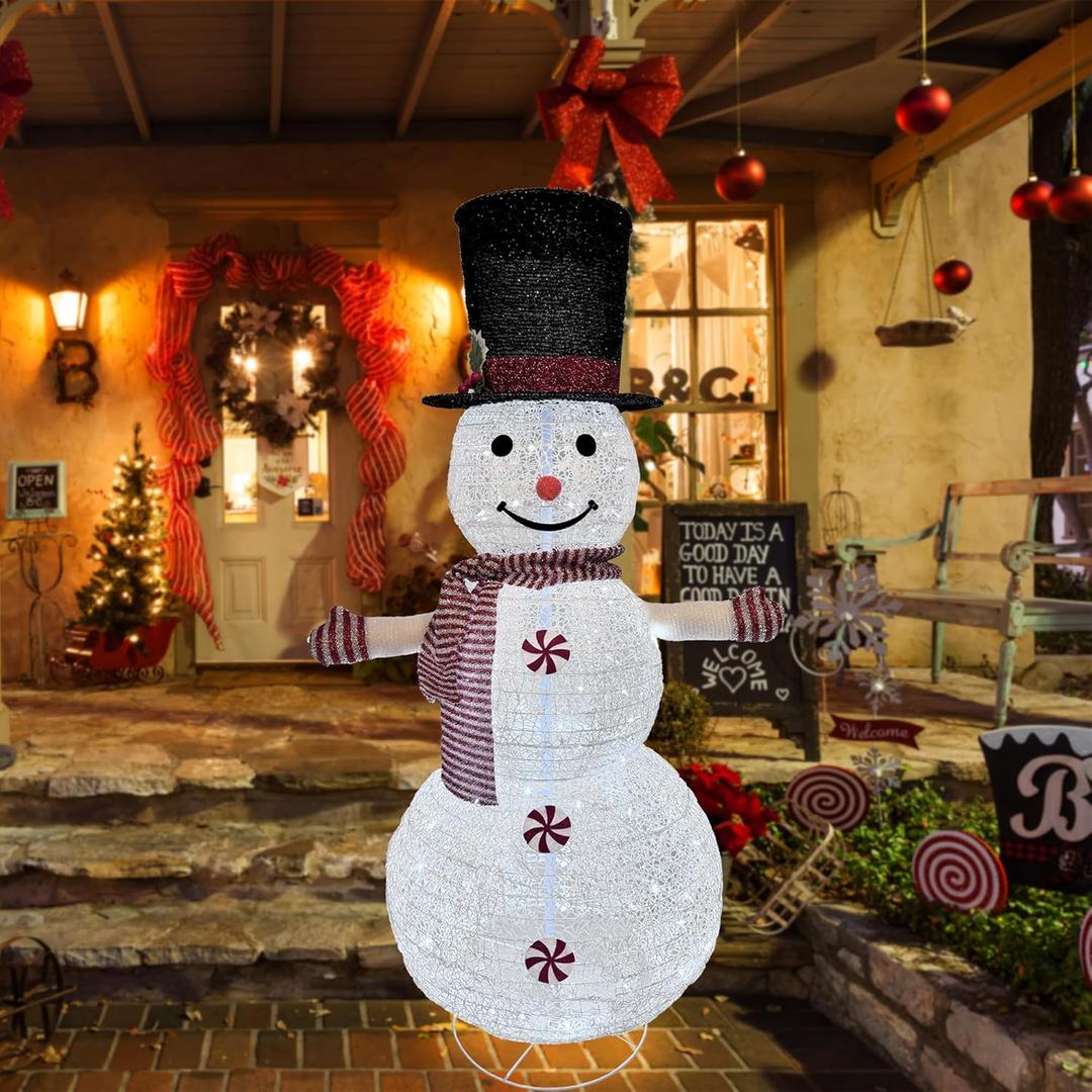 Lighted Snowman Outdoor Christmas Decorations,4 feet Tall,120 LED Lights,Red Theme high Translucent mesh Cloth Material,Suitable for Indoor and Outdoor Patio Holiday Party Decoration