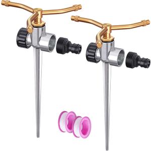 2-Pack Metal Rotating Water Sprinkler for Yard, 360 Degrees Coverage Lawn Sprinklers, Durable Zinc Alloy Base Brass Nozzel for Small Medium Areas