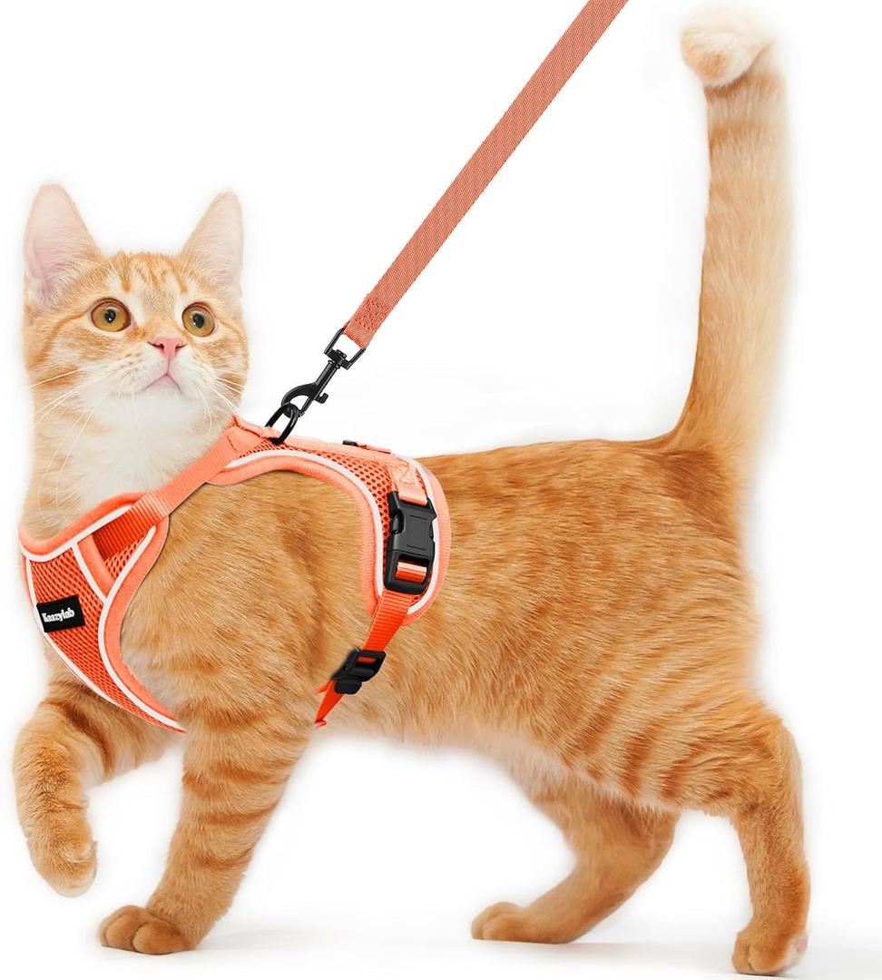 Cat Harness and Leash for Walking Escape Proof Soft Adjustable Cat Leash Breathable Comfortable Vest Easy to Wear Kitten Harness for Outdoor Travel (Orange, S (7-12lb))
