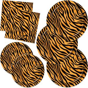 CC HOME Tiger Pattern Birthday Paper Plates Napkins Safari Animal Tiger Disposable Tableware Set Party Supplies Jungle Theme Dinnerware Serves 24 Guests for Audlts Kids Baby Shower Birthday 88PCS