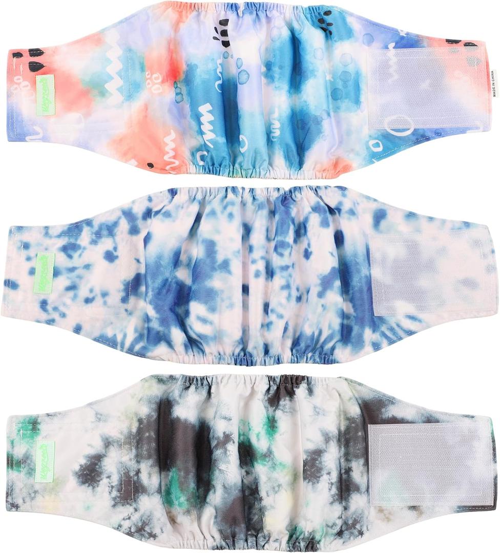 wegreeco Washable Male Dog Belly Band (Stylish Pattern)- Pack of 3 - Washable Male Dog Belly Wrap, Dog Diapers Male (Tie-dye, Ink, Small) (Small (11" to 14"))