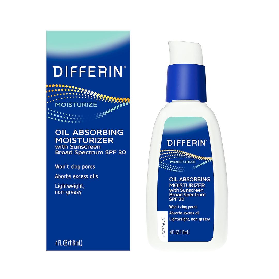 Differin Oil Absorbing Moisturizer with SPF 30, Sunscreen for Face by the makers of Differin Gel, Gentle Skin Care for Acne Prone Sensitive Skin, 4 oz 