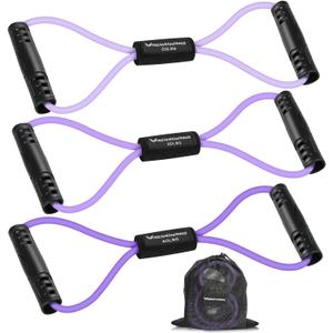 RENRANRING Figure 8 Fitness Resistance Bands with Handles - Exercise Tube Band Set of 3 for Arm and Shoulder Stretch, Rope 8 Word Elastic for Women and Men (Purple series)