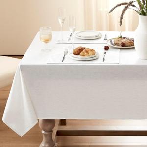 10 FT Cream Ivory Linen Tablecloths for Rectangle Tables Wrinkle Resistant Washable Heavy Weight Farmhouse Modern Neutral Fabric Tablecloth Linen Table Covers for 8 Foot Tables 60x120 Inch