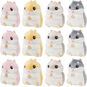 12 Pieces Cute Hamster Stuffed Animal Bulk Hamsters Plush Toy Small Stuffed Doll with Chain for Kid Boy Girl Party Favors Goodie Bag Fillers Carnival Prizes Birthday Gift, 4 Inches (Lovely Style)