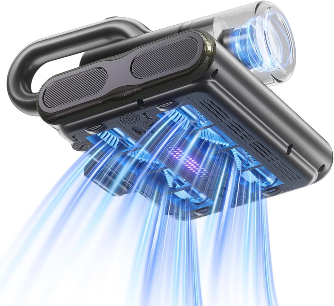 Dual Brush-Roll Mattress Vacuum Cleaner with 25KPa High Suction, UV-C Light, 140°F Heating & Triple HEPA Filter [Allergens & Pet Hair Removal] Handheld Bed Vacuum for Couch, Quilt, Mattress, Crib