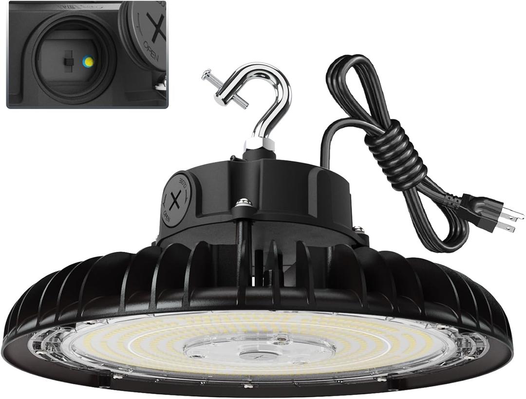 Adiding 200W LED High Bay Light, Wattage Adjustable UFO LED Warehouse Lights 0-10V Dimmable 100-277V Bright Barn Lights 5000K with US Plug for Shop, Workshop, Factory, Gym, DLC ETL UL Listed 120W 150W
