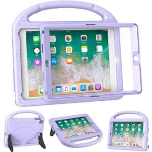 YIHE Shockproof Kids Case for iPad 6th/5th Generation (9.7 inch, 2018/2017), iPad Air 2/1 & Pro 9.7 | Durable Protective Cover with Built-in Screen Protector & Stable Stand, Light Purple