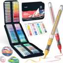 JusArt 48 Colors Acrylic Paint Markers with Canvas Bag, Water-Based No-Bleed Paint Pens with Automatic Ink Control, Waterproof Brush Tip Markers for DIY Art & Crafts -Fabric, Rock, Wood, Glass, Metal