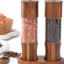 Wooden Salt and Pepper Grinder Set Acacia Wood Salt Grinder and Pepper Grinder Set, Manual Salt and Pepper Mills with with Ceramic Core, Salt and Pepper Shaker, Adjustable Coarseness