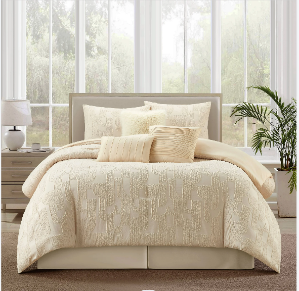 Nanshing Oksana 7 Piece Geometric Comforter Set , Beige , King Size , Clip