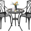 Bistro Set 3 Piece Outdoor,Cast Aluminum Outdoor Bistro Set,All Weather Bistro Table and Chairs Set of 2 with 1.97" Umbrella Hole,Patio Bistro Sets for Garden(Woven Black)