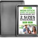 NutriChef 2-Piece Nonstick Cookie Sheet Baking Pan Set - Premium Bake Trays w/ Sleek Non-Stick Coating PFOA, PFOS, & PTFE Free - Large (15"x11") & Medium (13"x9") - Dishwasher Safe (Gray)