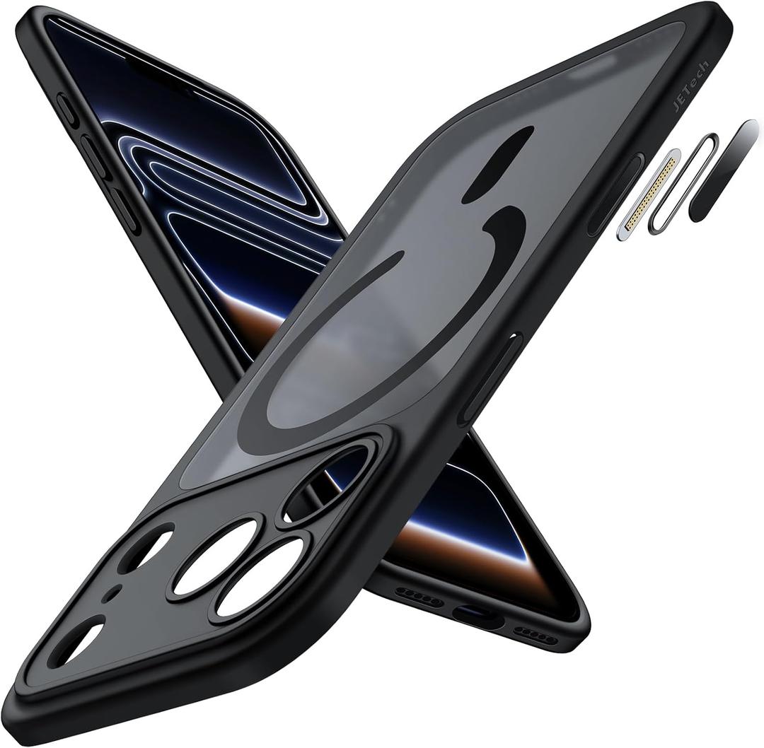 JETech Magnetic Case for iPhone 17 Pro Max 6.9-Inch Compatible with MagSafe, Shockproof Slim Phone Cover with Built-in Camera Control Button, Matte Translucent Back (Black)