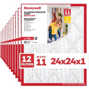 Honeywell 24x24x1 MERV 11 Allergen Reducer 11000 Electrostatic Pleated HVAC AC Furnace Air Filter (12-Pack) | Replacement Filter for Home Use | Made in USA
