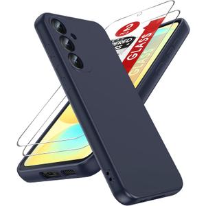 LeYi for Samsung-S24-FE Case: [  ] Samsung S24FE Case with 2Pcs Tempered Glass Screen Protector,Soft Microfiber Lining, Full-Body Liquid Silicone Phone Case for Galaxy 24 FE, Blue