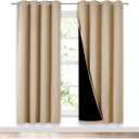 NICETOWN Living Room Completely Shaded Draperies, Privacy Protection & Noise Reducing Ring Top Drapes, Black Lined Insulated Window Treatment Curtain Panels (Biscotti Beige, 2 Pieces, W52 x L72)