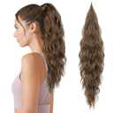 Flufymooz Ponytail Extension, Flexible Wrap Around Ponytail Extension Long Wavy Curly Ponytail Hair Extensions Natural pony tail Synthetic Hairpiece for Women 26 Inch ((Light Brown)