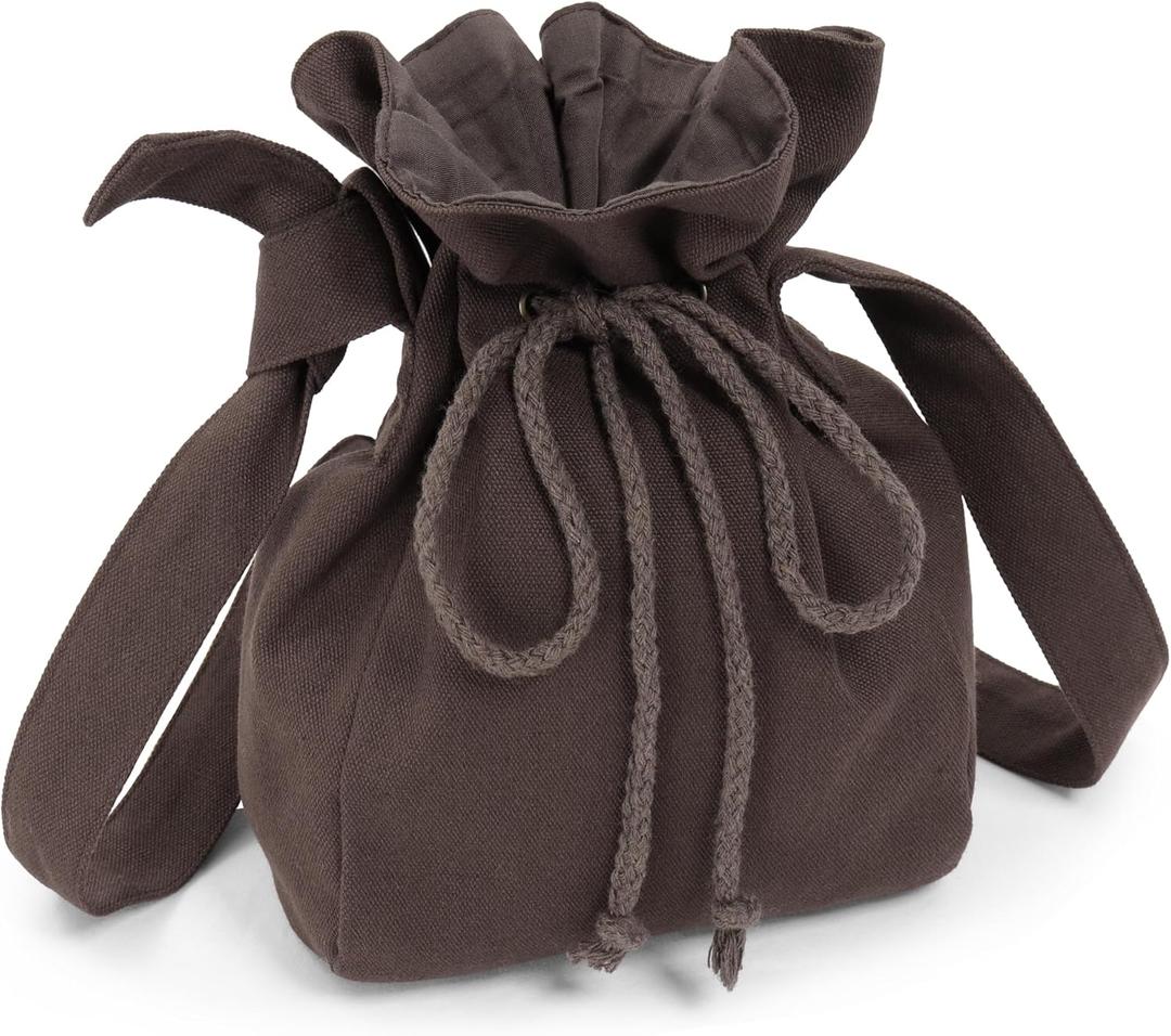 FURPHI Medieval Drawstring Shoulder Bag Renaissance Canvas Dice Bag Coin Purse Ren Faire Costume Accessories (Brown)