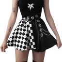 Ruolai Goth Black Pleated Mini Skirt with Chain High Waisted Tennis Skirt, Small, Black