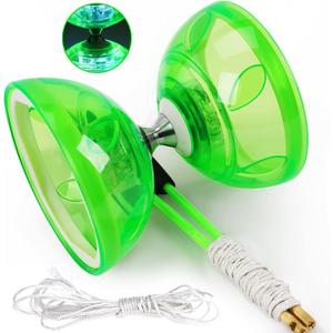 BodyRhythm Five Bearings Chinese Diabolo Yoyo Set with LED, Fiberglass Sticks, Adjustable Strings for All Ages - Best for Fitness and Tricks (Green)