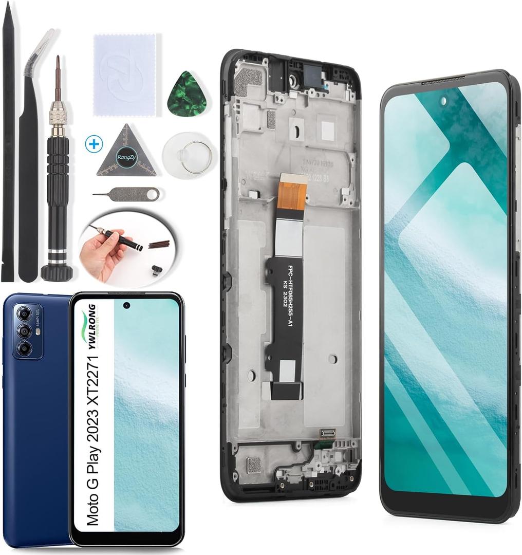 YWLRONG for Motorola Moto G Play 2023 Screen Replacement for Moto G Play 2023 XT2271 XT2271-5 LCD Display Touch Screen Digitizer Assembly with Tools (Black with Frame)