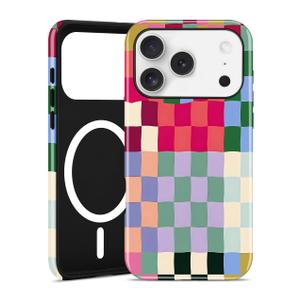 Jusy Compatible with MagSafe Checkerboard Case for iPhone 17 Pro, Cute Aesthetic Checkered Magnetic Phone Case, Soft TPU and Hard PC Protective Phone Cover for Women Girls（Shiny） - Colorful