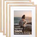 KINLINK 12x16 Picture Frame Natural, Solid Wood Frames with Acrylic Plexiglass for Pictures 11x14/9x12 with Mat or 12x16 without Mat,Wall Display Photo Frame Set of 4