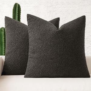 MIULEE 22x22 Inch Decorative Pillow Covers for Couch Bed Set of 2 Textured Boucle Neutral Throw Pillows Dark Coffee Accent Solid Euro Cushion Pillowcase Cozy Soft Chair Sofa Livingroom Home Decor