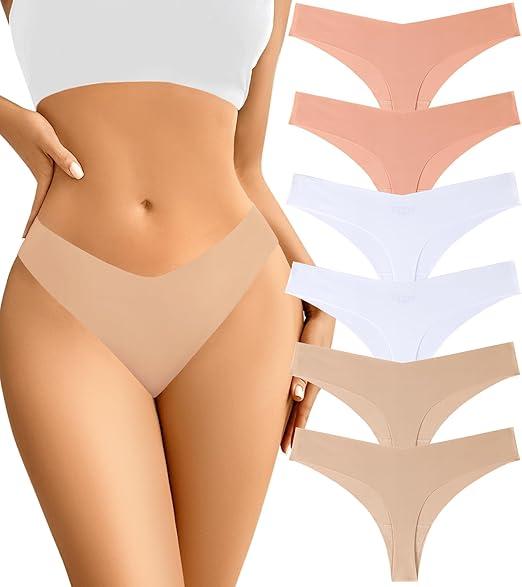 Seamless Thongs - No Show Underwear Pack - Breathable Panties for Women - Colorful 6 Thongs, Set Of 2, XL