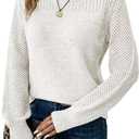 Womens Sweaters Casual Long Sleeve Crewneck Crochet Knit Pullover Sweater Tops 2026 Fall Fashion Trendy Outfits (Small, White)