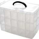 Kamay's 3-Tier Transparent Stackable Adjustable Compartment Slot Plastic Craft Storage Box Organizer Snap-lock Tray Container 3 Sizes 4 Candy Colors (Large 30 Compartment, White)