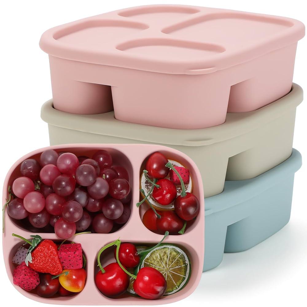 Teenyyou 2 Pack Leakproof Silicone Bento Lunch Boxes with Lid 2 Compartments for School Start Reusable Bento Box Foodgrade Divided Storage Container Bpa Free Dishwasher, Microwave, Freezer for Adults