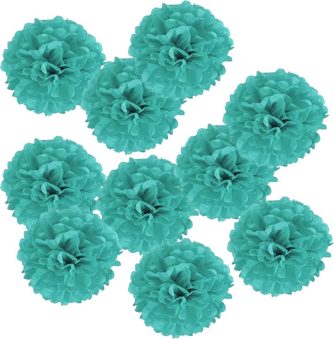PATIKIL 11.5" Tissue Pom Poms Flowers, 8 Pack Paper Flower Ball for Wedding Bridal Shower Birthday Bachelorette Party Backdrop Decoration, Turquoise